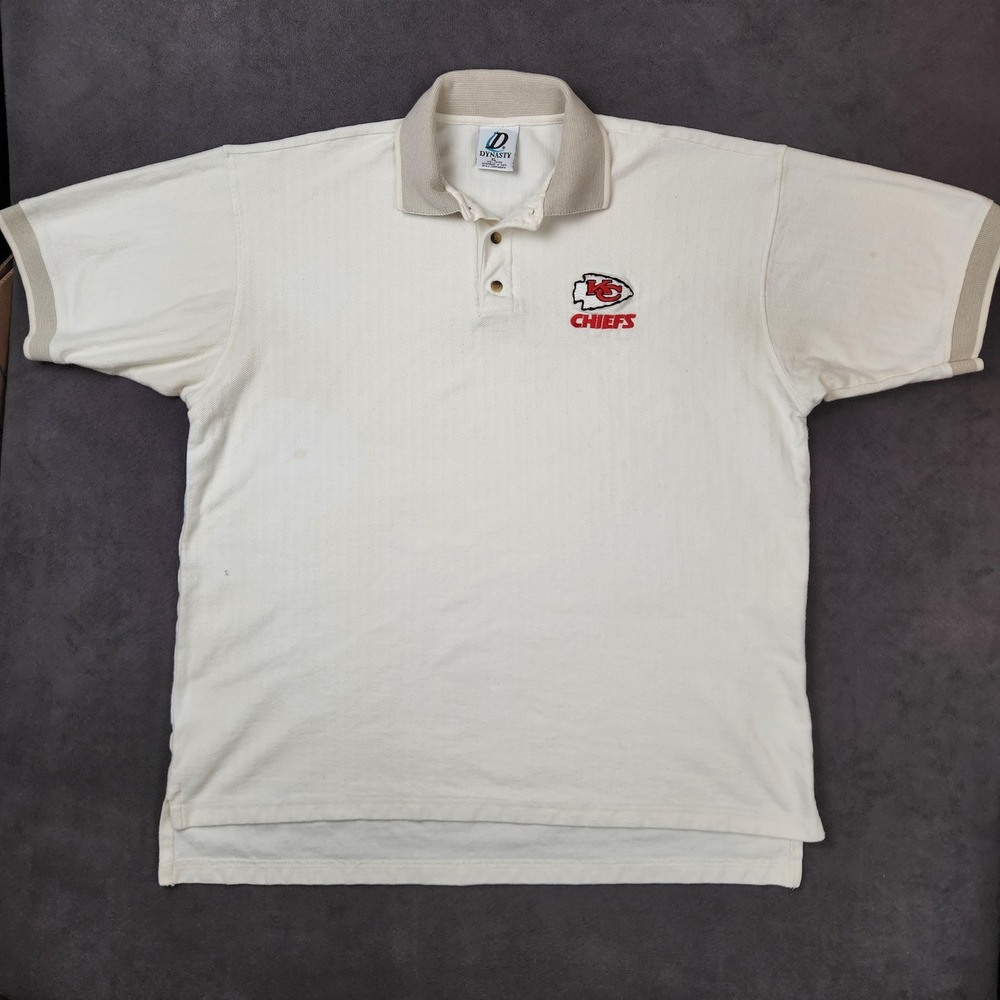 Vintage Kansas City Chiefs Dynasty Polo Shirt Mens‎ XL Cream Beige NFL Football